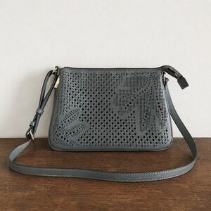 Seven Days Laser Cut Vegan Crossbody Purse 10x7 Minimalist Grey Blue Modern Chic